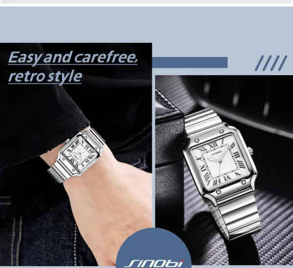 Design Sinobi Square Dial Blue Face Silver Stainless Steel Watch Watches - 11