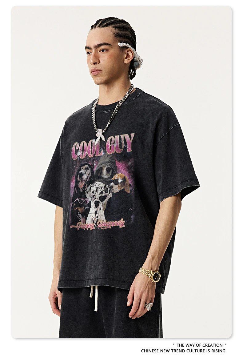 Design BE Thrived Cool Guy Puppy Rhapsody Vintage Black T-Shirt T-Shirts - 20
