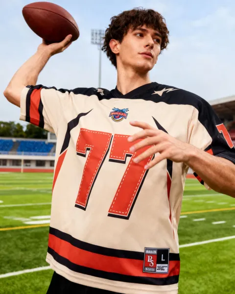 Design Kingson Custom Football Jersey 77 Cream Red Black Jersey - 6