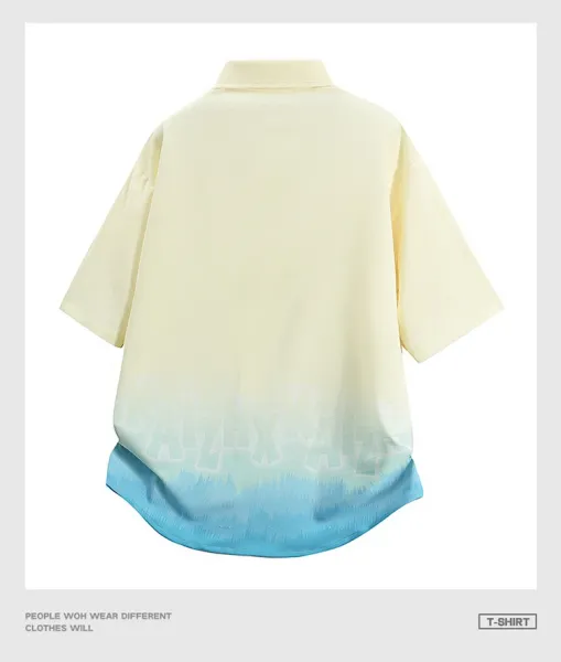 Design Oversized Short-Sleeve Button-Up Shirt with Gradient Dip-Dye Hem Tops Shirt - 17