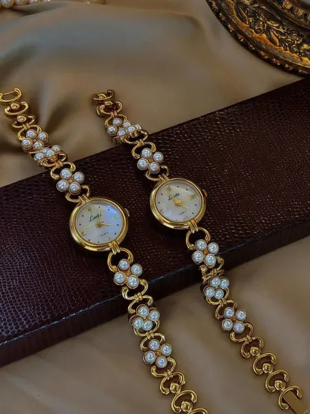 Design Lorus Pearl-Embellished Gold-Tone Quartz Watch Beige Watches - 4