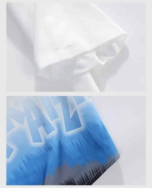 Design Oversized Short-Sleeve Button-Up Shirt with Gradient Dip-Dye Hem Tops Shirt - 21