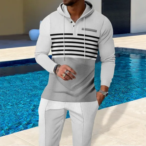 Design Waffle-Knit Hoodie and Jogger Set White / Gray - 13
