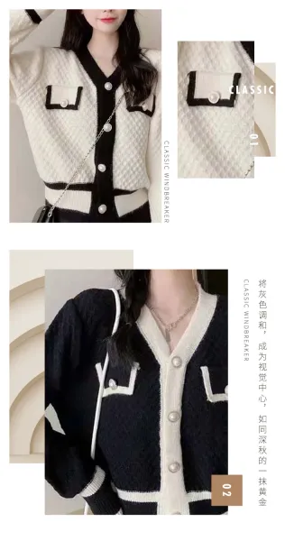 Design Chanel-Inspired Tweed Cardigan Black and Cream Knit Cardigan Outerwear.cardigan - 10