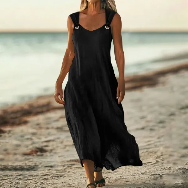Design Sleeveless Ring-Strap Maxi Dress Red - 14
