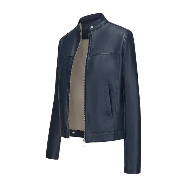Design Faux Leather Moto Jacket Navy - 41
