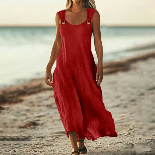 Design Sleeveless Ring-Strap Maxi Dress Red - 17