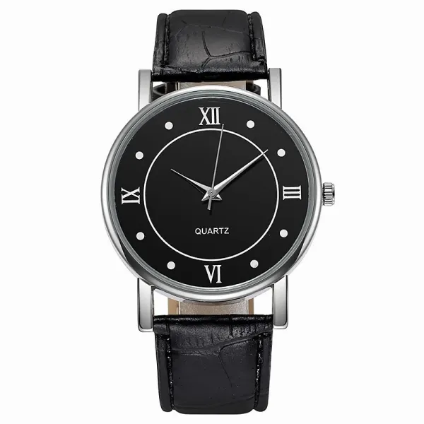 Design Classic Roman Numeral Black Dial Quartz Watch Watches - 1