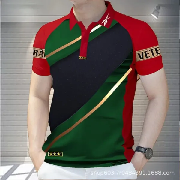 Design Color-Block Polo Shirt in Red, Green, and Black Tops Polo - 1