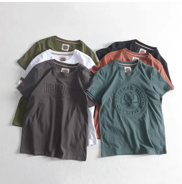 Design American Vintage Logo Embossed T-Shirt Dark Green T-Shirt T-Shirts - 5