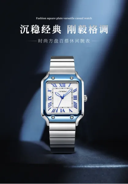 Design Sinobi Square Dial Blue Face Silver Stainless Steel Watch Watches - 4