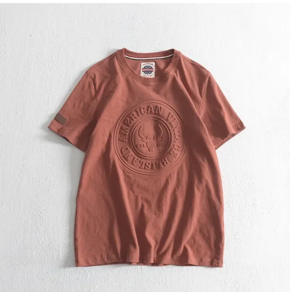 Design American Vintage Logo Embossed T-Shirt Dark Green T-Shirt T-Shirts - 21