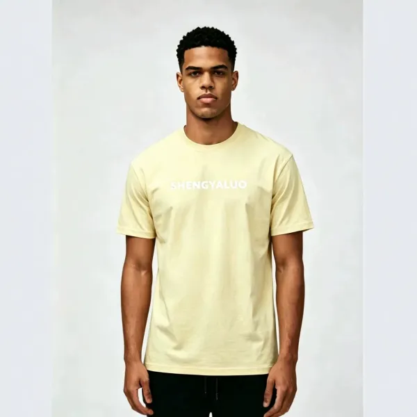 Design SHENGYALUO Logo Print T-Shirt Pale Yellow T-Shirt T-Shirts - 1