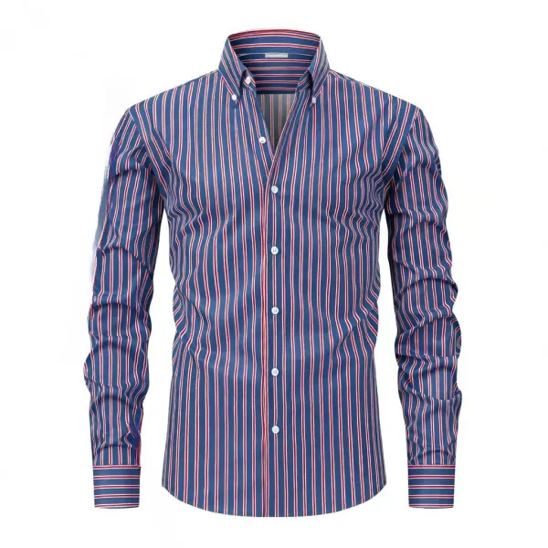 Design Striped Button-Down Shirt Navy Red White - 1