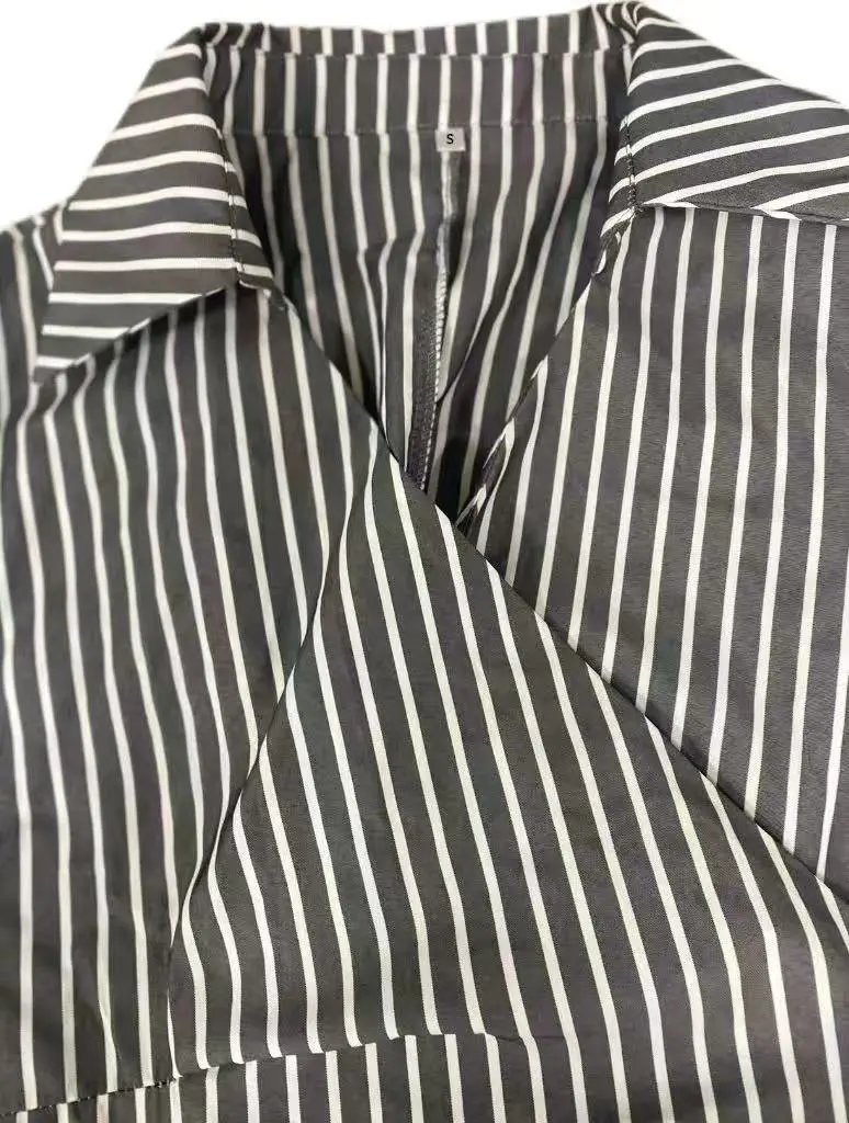 Design Striped Asymmetrical Wrap Shirt Black and White Tops Shirt - 23
