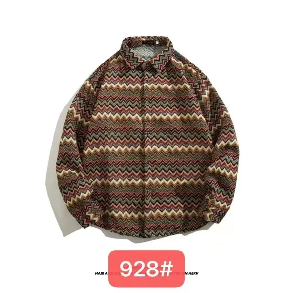 Design Aztec Print Long-Sleeve Button-Up Shirt Black White Tops Shirt - 33