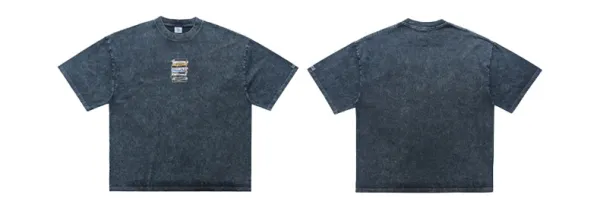 Design Acid Wash Denim T-Shirt with Cassette Tape Graphic - 12