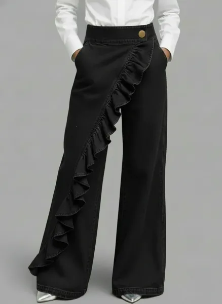 Design Ruffled Flare Jeans Blue - 9