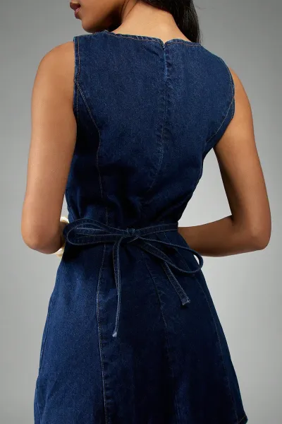 Design Denim Mini Dress in Classic Indigo Blue Dress - 9