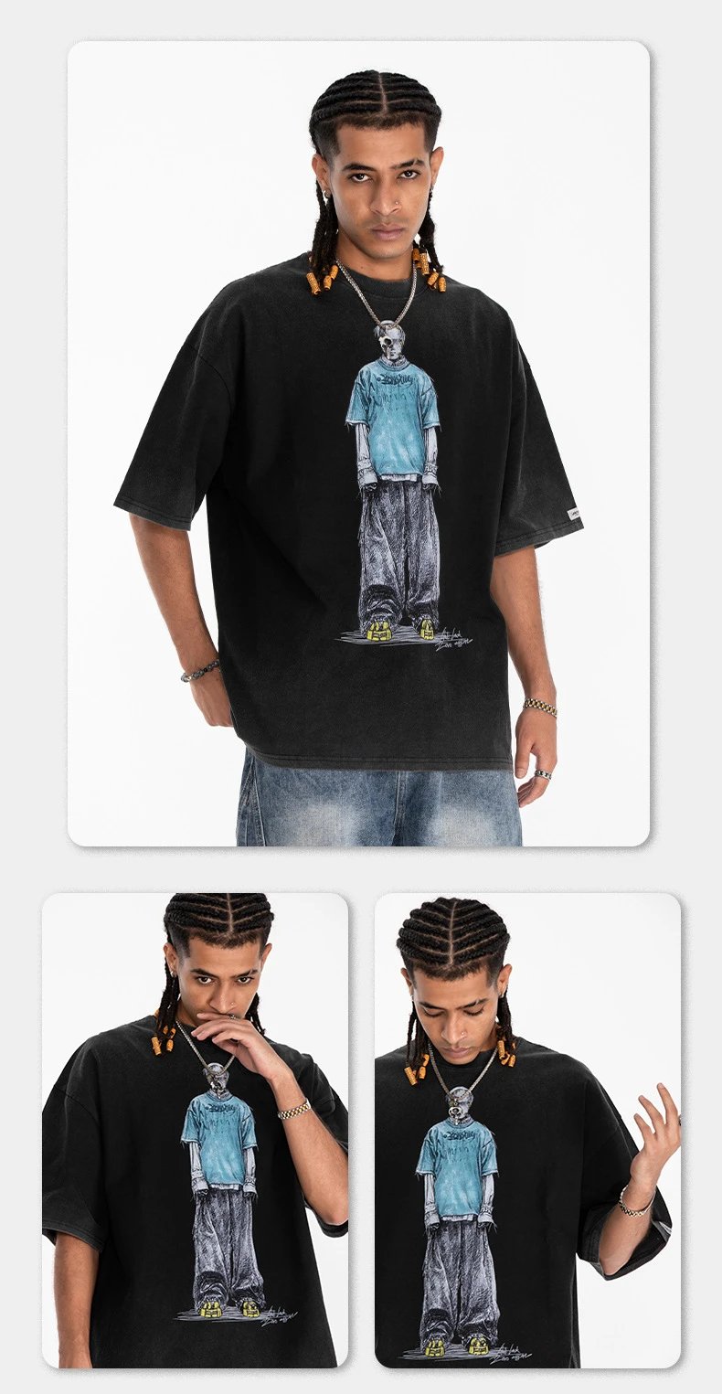 Design Graphic Print Oversized Black T-Shirt - 9
