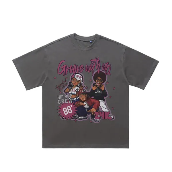 Design Groove With Us 88' Hip-Hop Crew Graphic T-Shirt Gray - 1