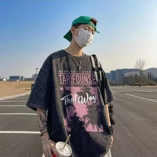 Design Tarifounse Palm Print Oversized T-Shirt Black - 1