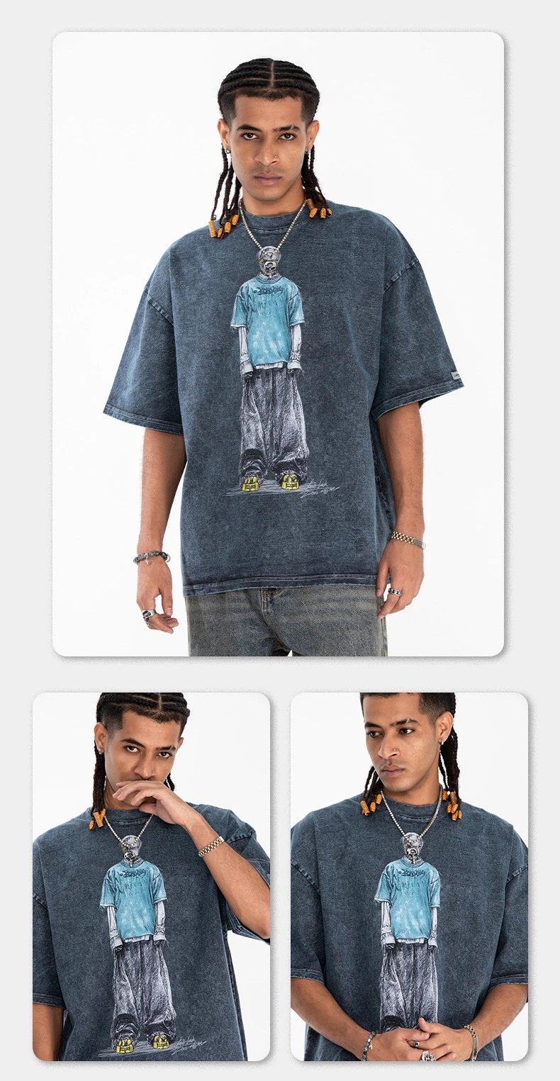 Design Graphic Print Oversized Black T-Shirt - 11