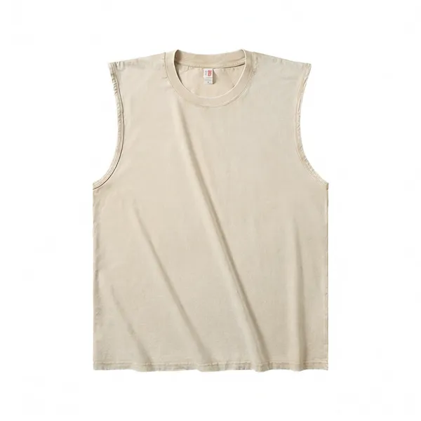 Design Basic Sleeveless Crewneck Beige Vest-Top - 1