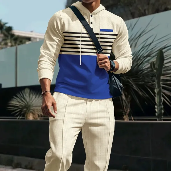 Design Waffle-Knit Hoodie and Jogger Set White / Gray - 10