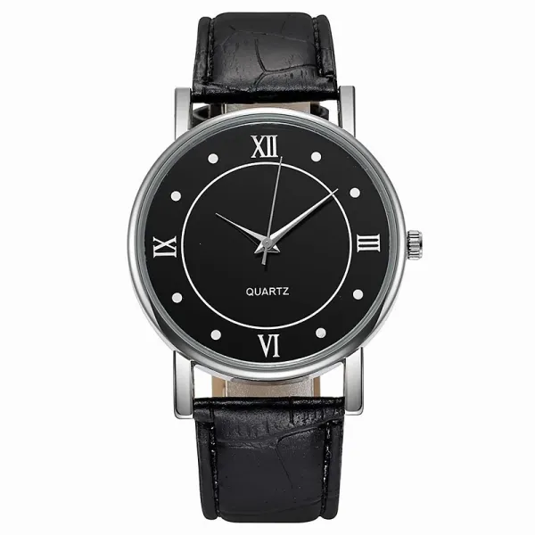 Design Classic Roman Numeral White Dial Black Leather Strap Quartz Watch Watches - 5