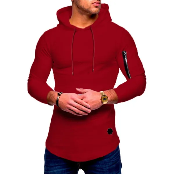Design Longline Hoodie with Zippered Sleeve Pocket Gray - 9