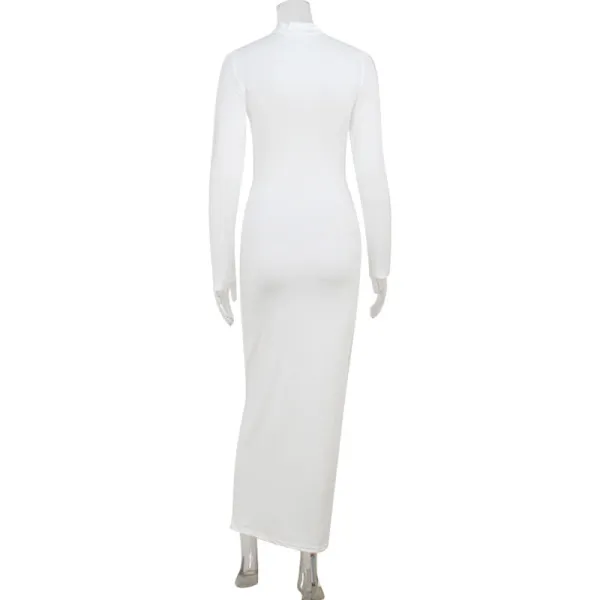 Design Cutout Neck Long Sleeve White Bodycon Dress - 11