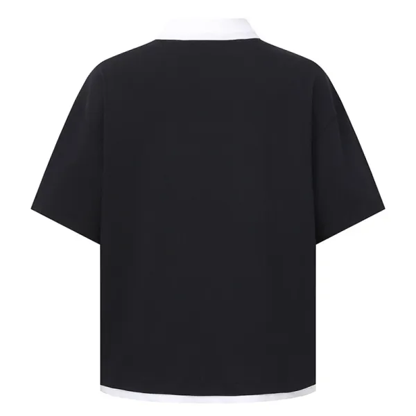 Design Layered Collar V-Neck T-Shirt Black - 14