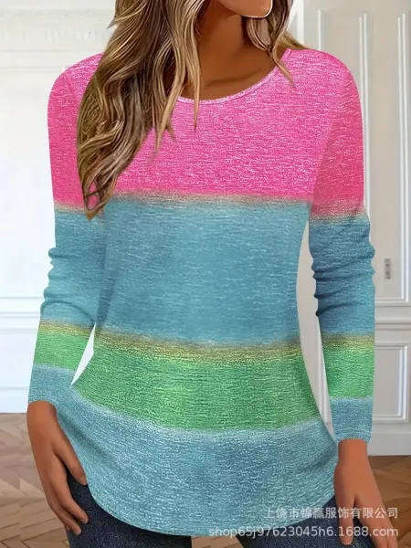 Design Striped Long Sleeve Knit Top Multicolor - 16