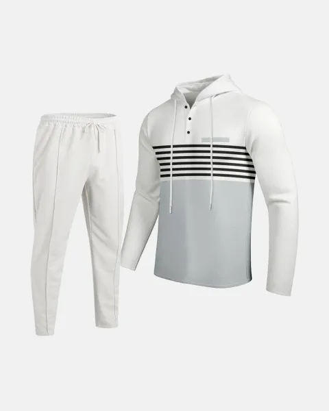 Design Waffle-Knit Hoodie and Jogger Set White / Gray - 15