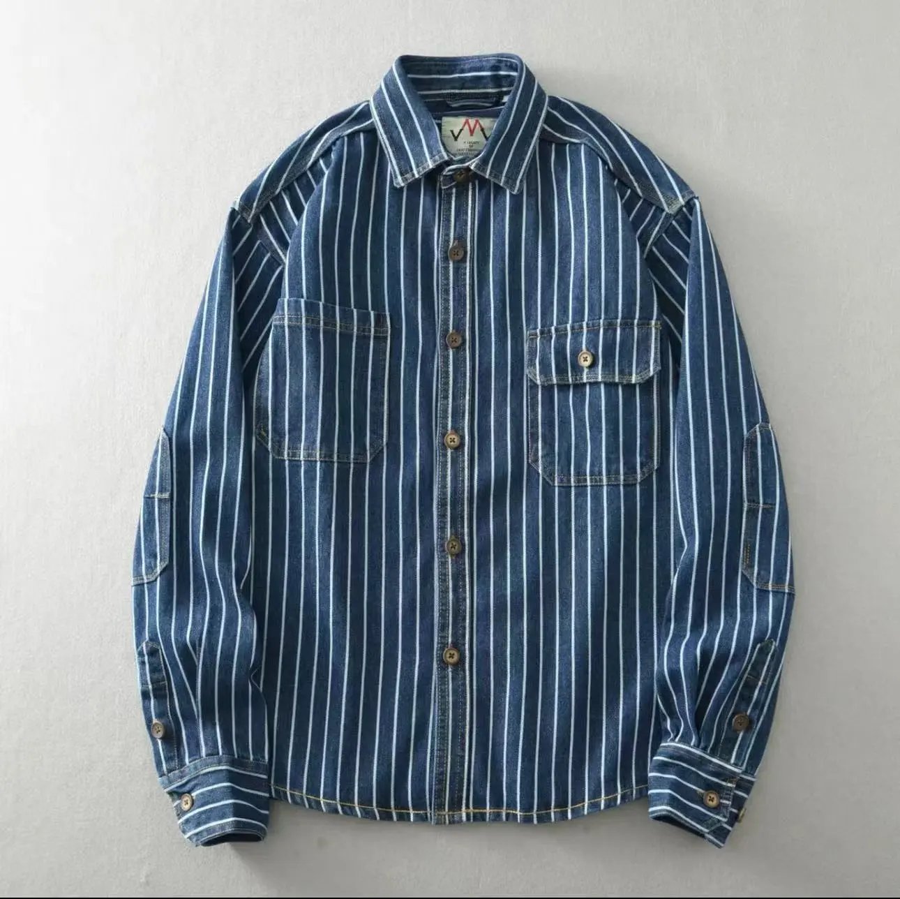 Design Striped Denim Shirt Navy Blue - 1