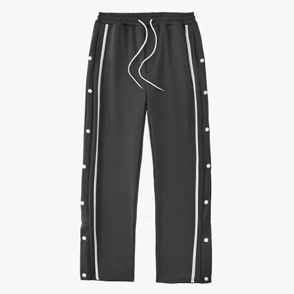 Design Track Pants with White Stripe and Snap Buttons Black Sweatpants - 1