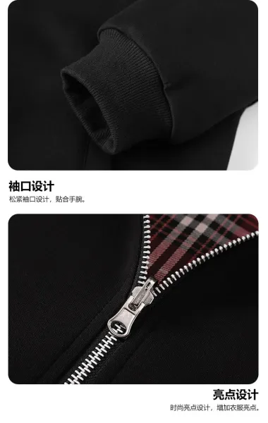 Design Zip-Up Hooded Jacket Black with Plaid Lining Outerwear - 4