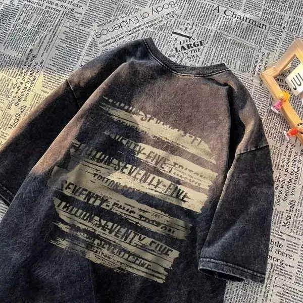 Design Distressed Graphic Print T-Shirt Black - 1