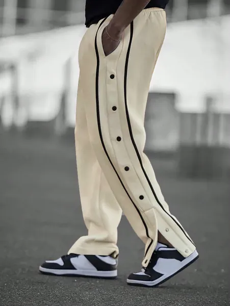 Design Button-Side Track Pants Gray Sweatpants - 5