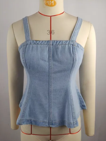 Design Denim Corset Top Blue Women's Vest-Top Vest Top - 22
