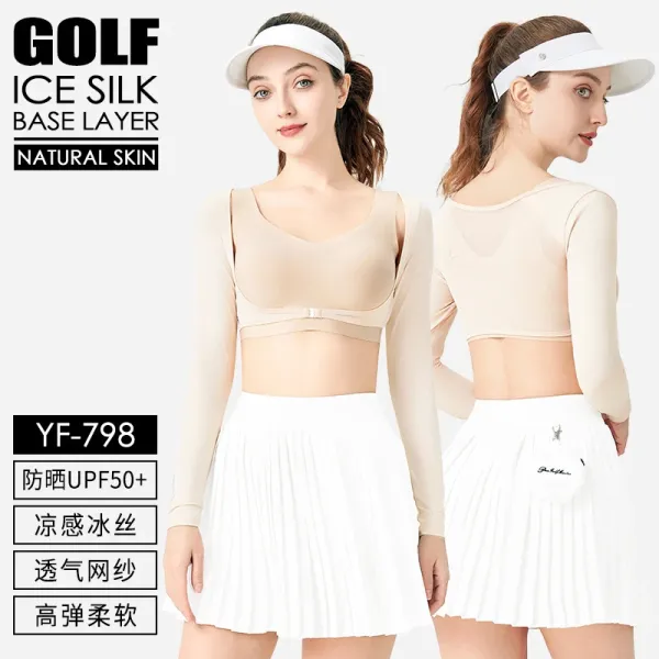 Design Golf Ice Silk Base Layer YF-798 Beige + White Skirt Set Activewear - 1