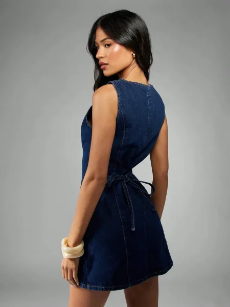 Design Denim Mini Dress in Classic Indigo Blue Dress - 20