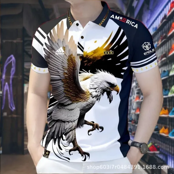 Design Eagle Tactical Gear Eagle Print Polo Shirt Multicolor Tops Polo - 1
