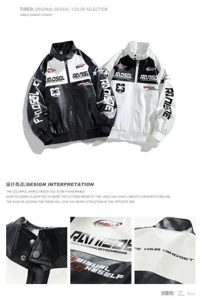 Design Racing-Inspired Graphic Bomber Jacket White / Black Outerwear Jacket - 4