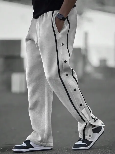Design Button-Side Track Pants Gray Sweatpants - 39