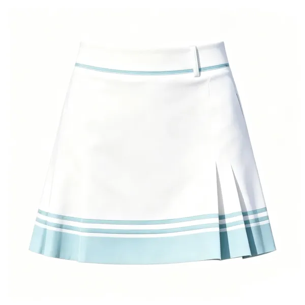 Design White Tennis Polo and Pleated Skirt Set with Gold Trim - 7