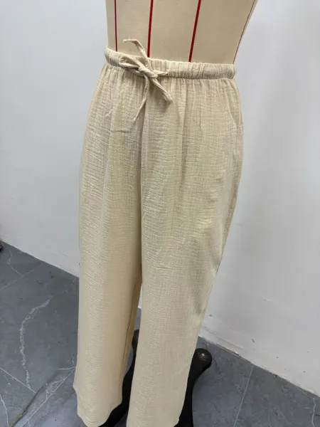 Design Wide-Leg Crinkle Cotton Pants White - 3