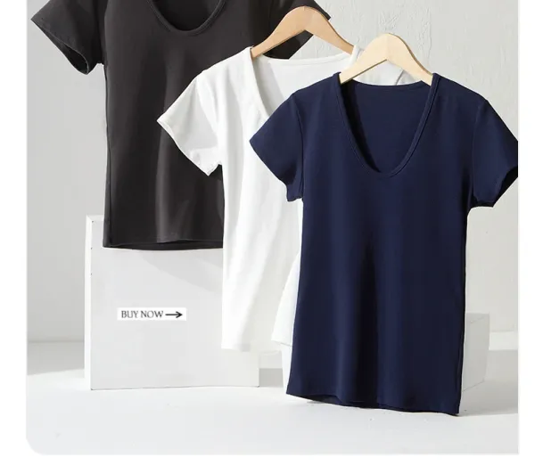 Design V-Neck Ribbed T-Shirt Beige T-Shirt - 10