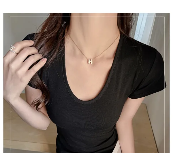 Design V-Neck Ribbed T-Shirt Beige T-Shirt - 11